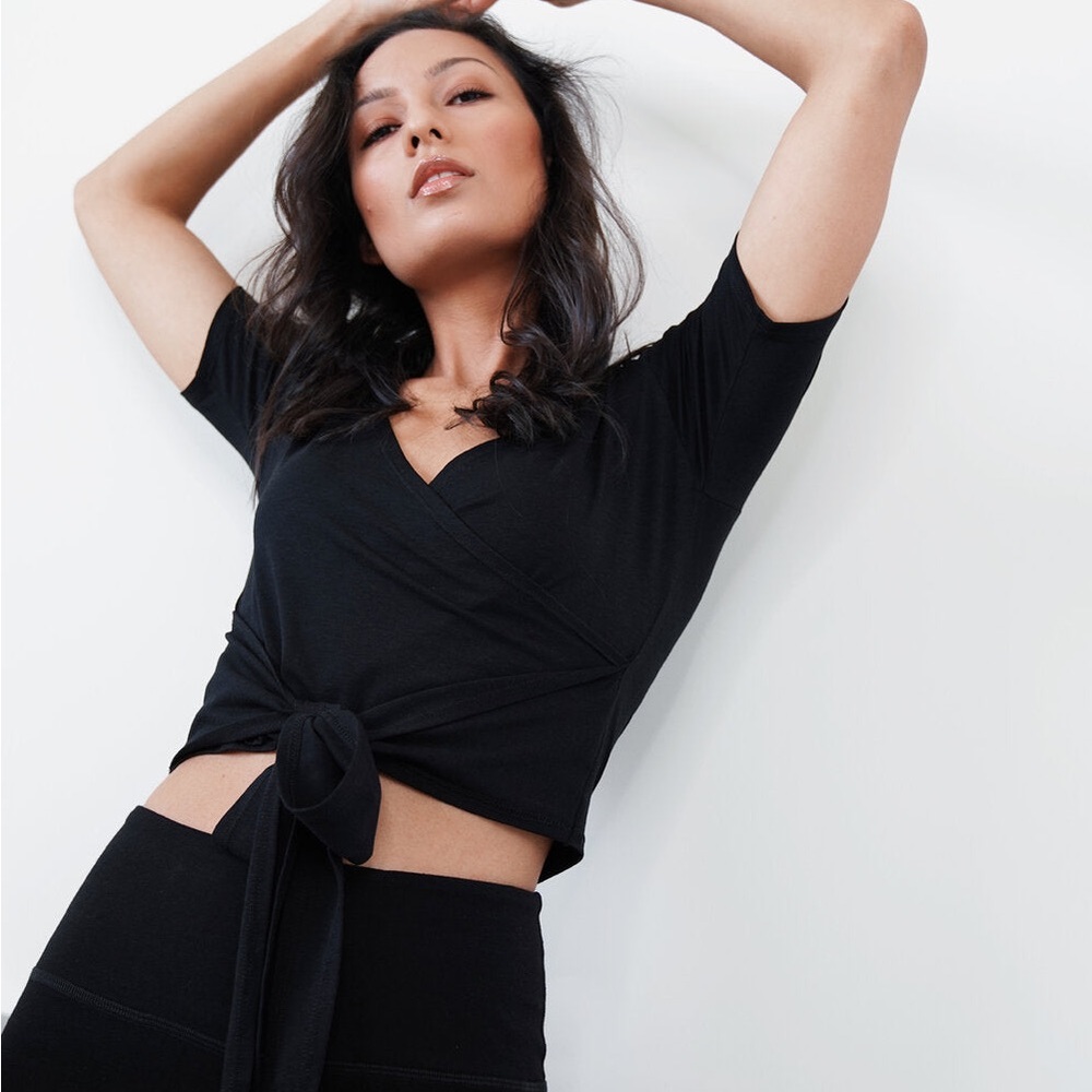 Polly Black crop wrap top